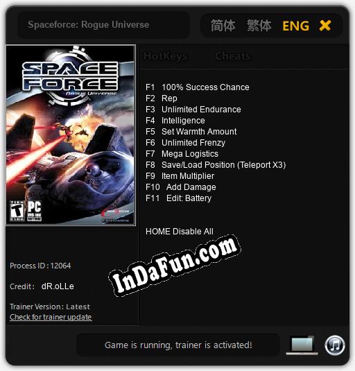 Trainer for Spaceforce: Rogue Universe [v1.0.8]