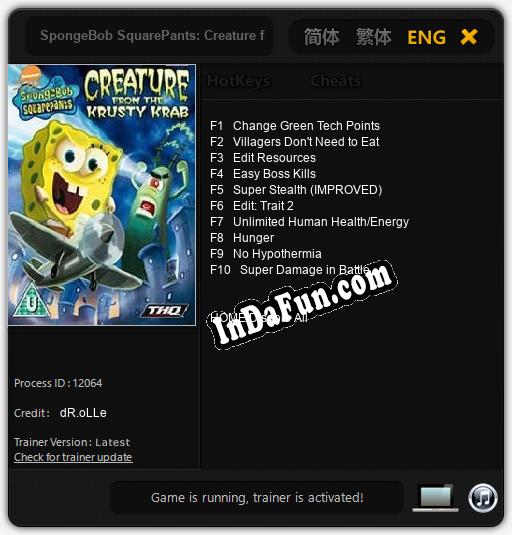 SpongeBob SquarePants: Creature from the Krusty Krab: TRAINER AND CHEATS (V1.0.38)