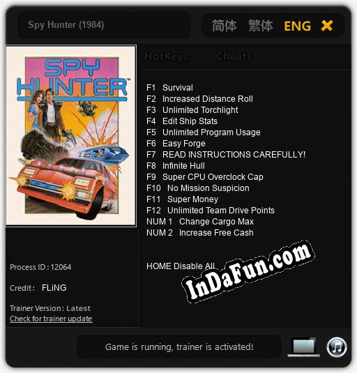 Spy Hunter (1984): TRAINER AND CHEATS (V1.0.46)
