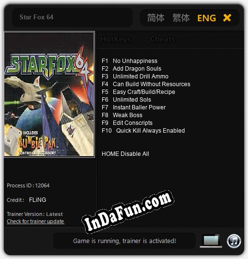 Star Fox 64: TRAINER AND CHEATS (V1.0.74)