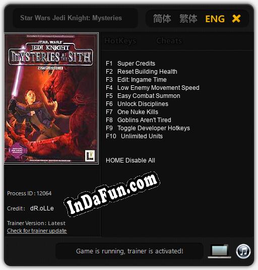 Star Wars Jedi Knight: Mysteries of the Sith: TRAINER AND CHEATS (V1.0.92)