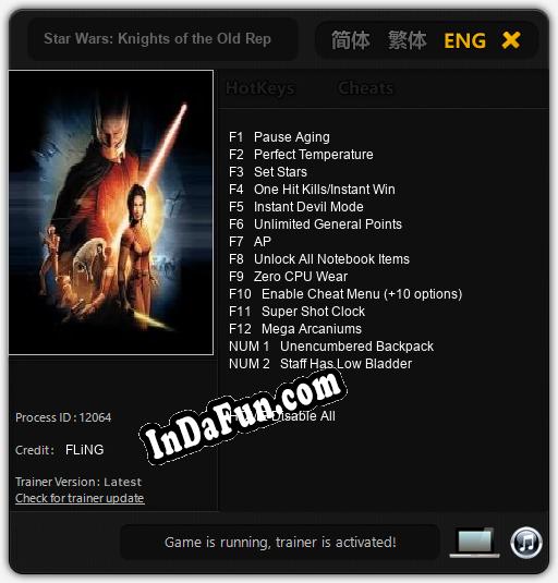 Trainer for Star Wars: Knights of the Old Republic Remake [v1.0.2]