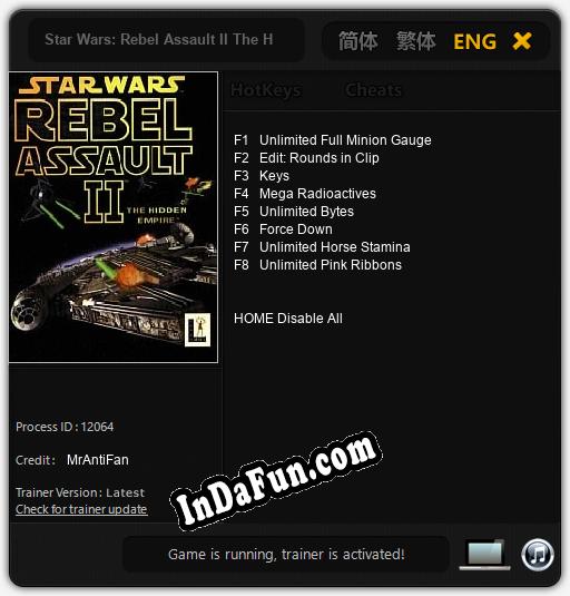 Star Wars: Rebel Assault II The Hidden Empire: Cheats, Trainer +8 [MrAntiFan]