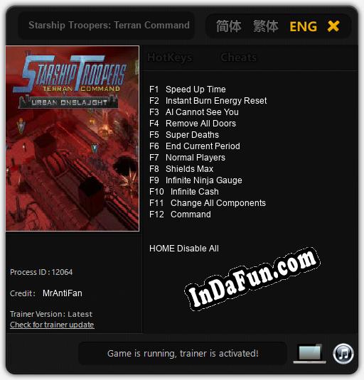 Trainer for Starship Troopers: Terran Command Urban Onslaught [v1.0.4]