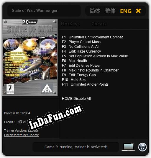 State of War: Warmonger: TRAINER AND CHEATS (V1.0.16)