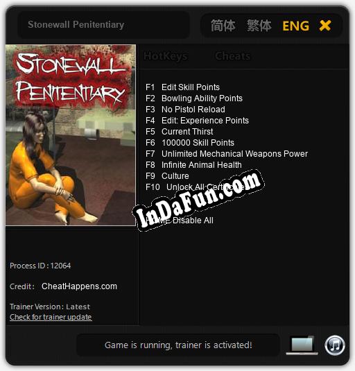 Stonewall Penitentiary: TRAINER AND CHEATS (V1.0.26)