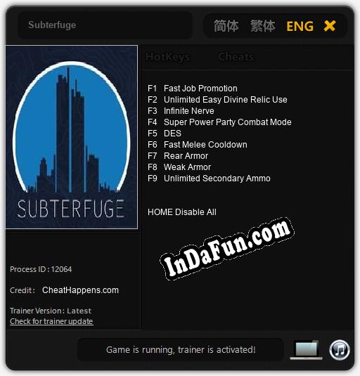 Subterfuge: TRAINER AND CHEATS (V1.0.57)