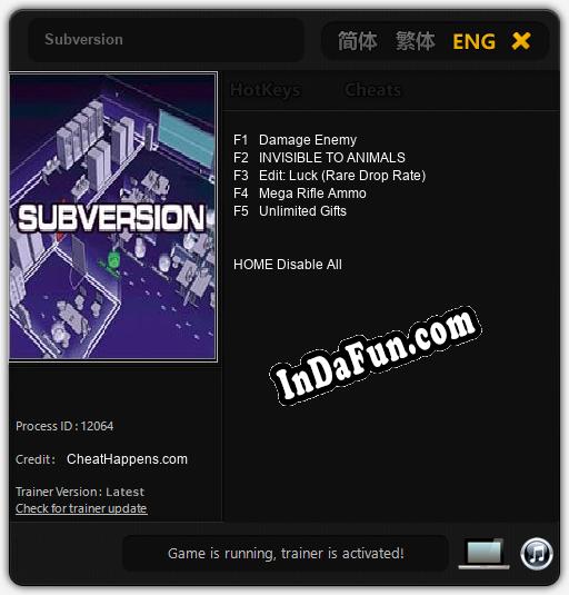 Subversion: Cheats, Trainer +5 [CheatHappens.com]