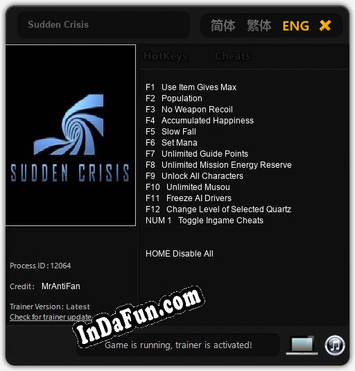 Sudden Crisis: Trainer +13 [v1.4]