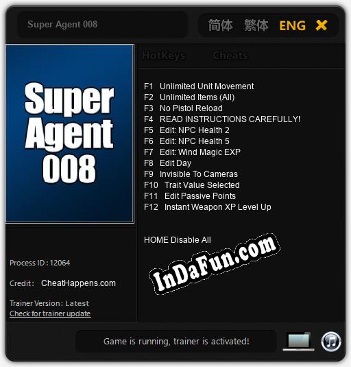 Super Agent 008: TRAINER AND CHEATS (V1.0.10)