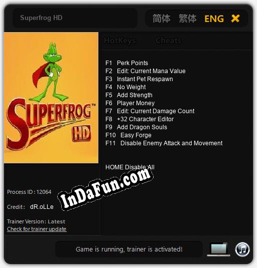 Superfrog HD: Trainer +11 [v1.4]