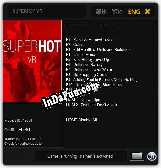 SUPERHOT VR: Trainer +14 [v1.6]