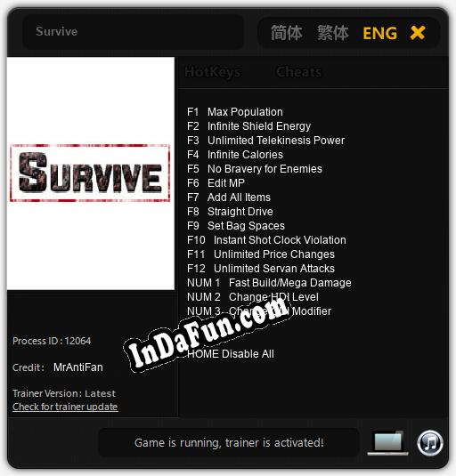 Trainer for Survive [v1.0.7]