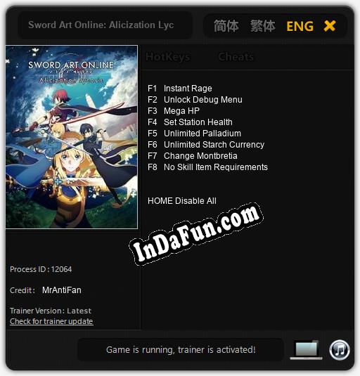 Sword Art Online: Alicization Lycoris: Cheats, Trainer +8 [MrAntiFan]