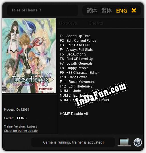 Tales of Hearts R: TRAINER AND CHEATS (V1.0.66)