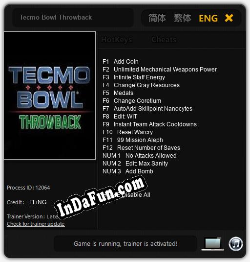 Tecmo Bowl Throwback: Cheats, Trainer +15 [FLiNG]