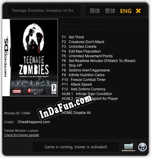 Teenage Zombies: Invasion of the Alien Brain Thingys!: Cheats, Trainer +14 [CheatHappens.com]