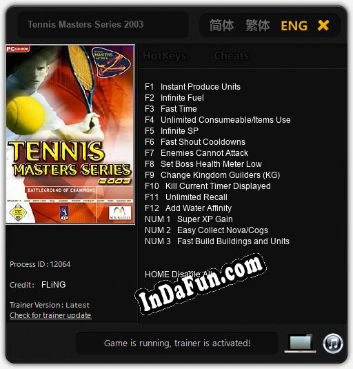 Trainer for Tennis Masters Series 2003 [v1.0.9]