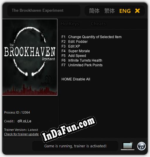 The Brookhaven Experiment: TRAINER AND CHEATS (V1.0.65)