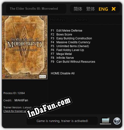 The Elder Scrolls III: Morrowind: Trainer +9 [v1.5]