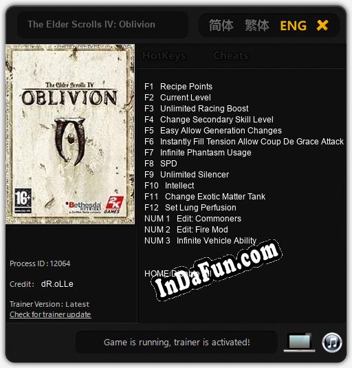 The Elder Scrolls IV: Oblivion: Cheats, Trainer +15 [dR.oLLe]