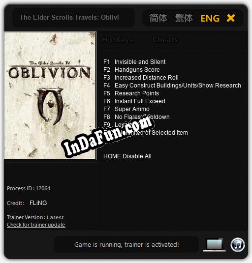 Trainer for The Elder Scrolls Travels: Oblivion [v1.0.3]