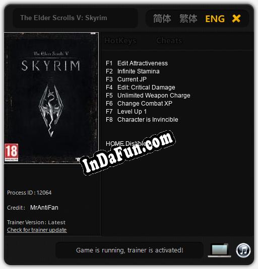 The Elder Scrolls V: Skyrim: Trainer +8 [v1.1]