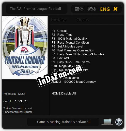 Trainer for The F.A. Premier League Football Manager 2001 [v1.0.7]