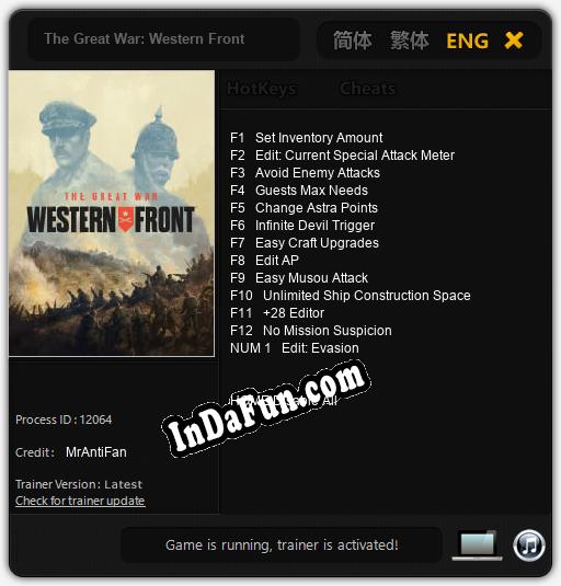 The Great War: Western Front: TRAINER AND CHEATS (V1.0.26)