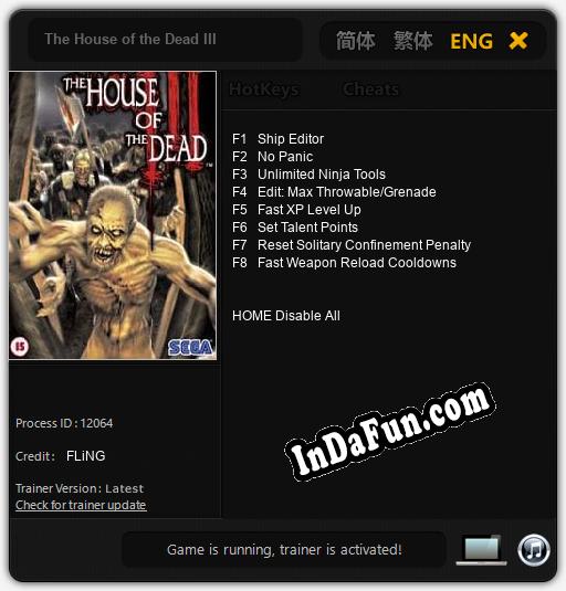 The House of the Dead III: TRAINER AND CHEATS (V1.0.85)