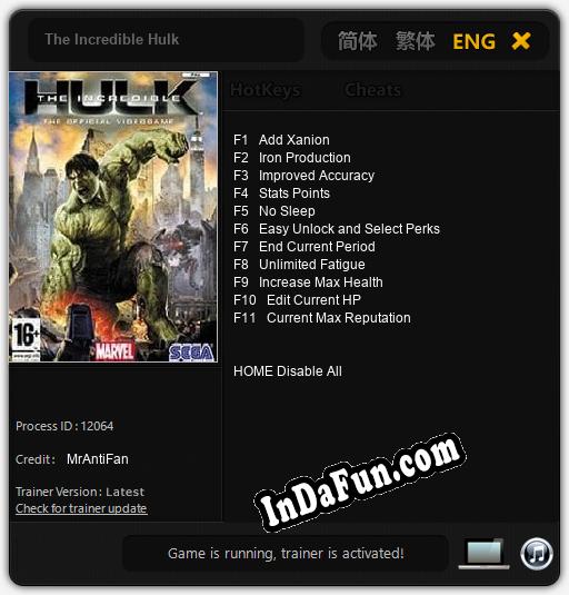 Trainer for The Incredible Hulk [v1.0.9]