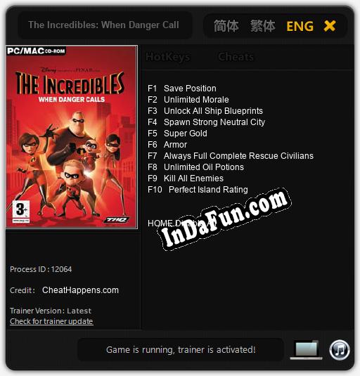 The Incredibles: When Danger Calls: TRAINER AND CHEATS (V1.0.10)