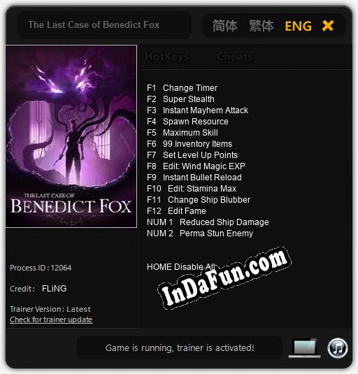 Trainer for The Last Case of Benedict Fox [v1.0.6]