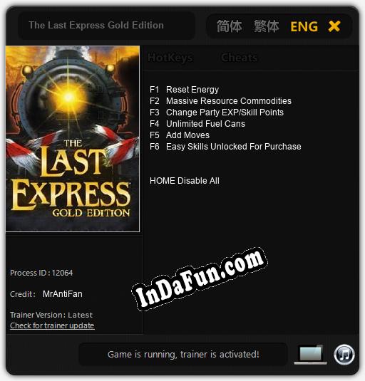 The Last Express Gold Edition: Cheats, Trainer +6 [MrAntiFan]