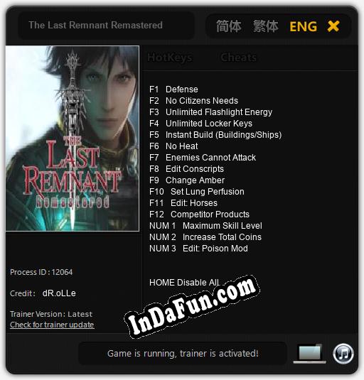 Trainer for The Last Remnant Remastered [v1.0.3]