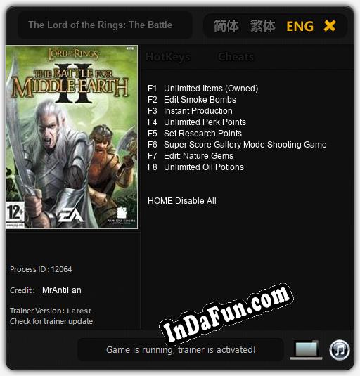 The Lord of the Rings: The Battle for Middle-Earth II: Cheats, Trainer +8 [MrAntiFan]