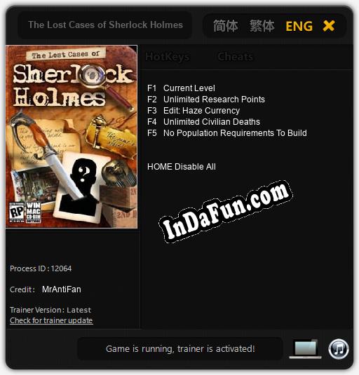 Trainer for The Lost Cases of Sherlock Holmes 2 [v1.0.3]