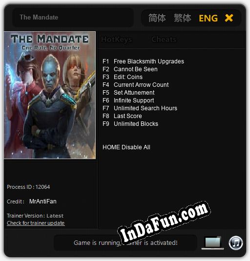 The Mandate: Cheats, Trainer +9 [MrAntiFan]