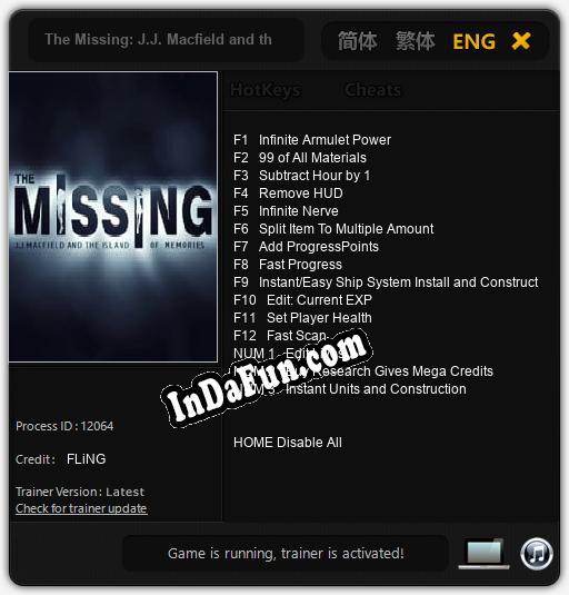 The Missing: J.J. Macfield and the Island of Memories: Cheats, Trainer +15 [FLiNG]