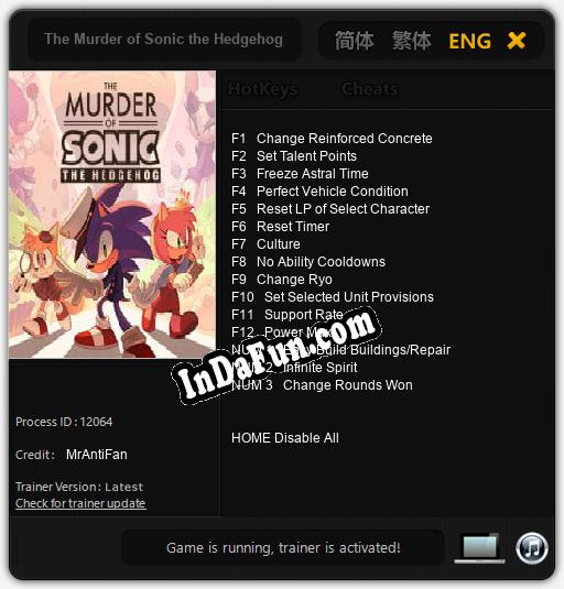 Trainer for The Murder of Sonic the Hedgehog [v1.0.9]