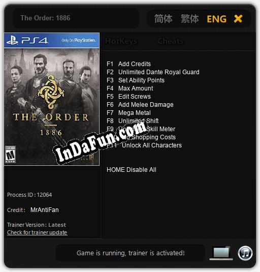 The Order: 1886: TRAINER AND CHEATS (V1.0.1)