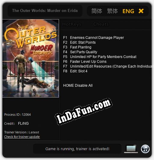 The Outer Worlds: Murder on Eridanos: Trainer +8 [v1.4]