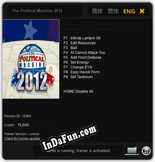 Trainer for The Political Machine 2012 [v1.0.8]