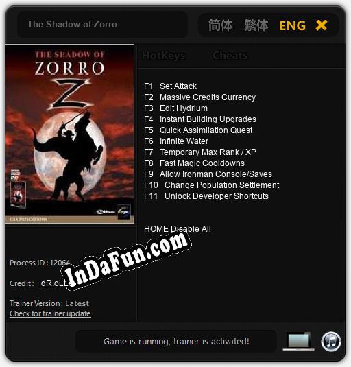The Shadow of Zorro: Trainer +11 [v1.8]