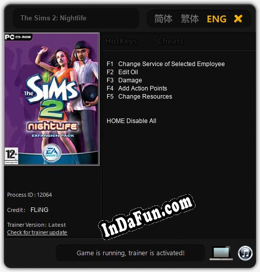 The Sims 2: Nightlife: TRAINER AND CHEATS (V1.0.33)