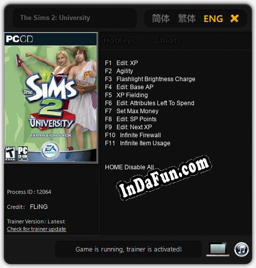 The Sims 2: University: TRAINER AND CHEATS (V1.0.26)