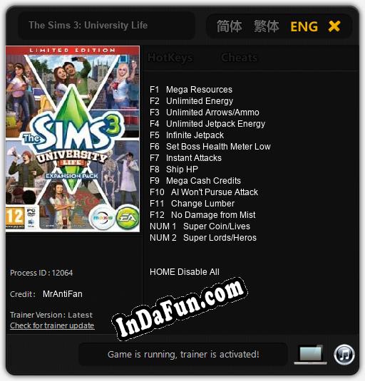 The Sims 3: University Life: Cheats, Trainer +14 [MrAntiFan]