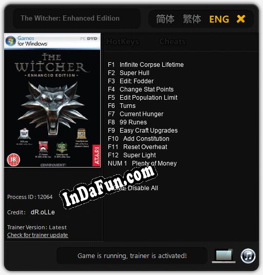 Trainer for The Witcher: Enhanced Edition [v1.0.2]