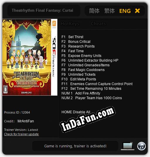 Trainer for Theatrhythm Final Fantasy: Curtain Call [v1.0.3]