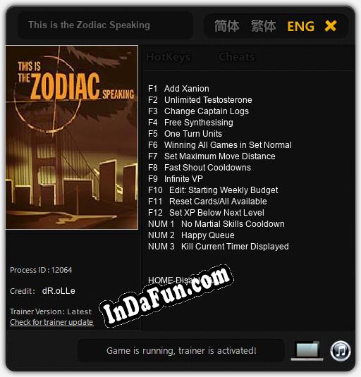 This is the Zodiac Speaking: Cheats, Trainer +15 [dR.oLLe]